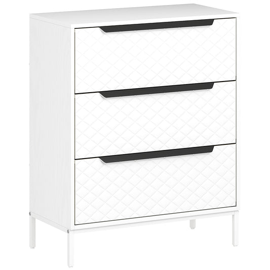 Photo of HOMCOM Chest of Drawers, Dresser with 3 Fabric Drawers and Aluminium Handles - White in White colour on a white background