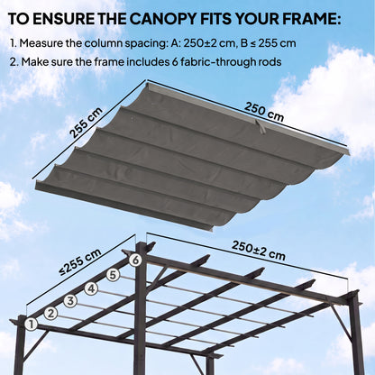 Outsunny light gray canopy fabric shown above a frame, with six fabric-through rods