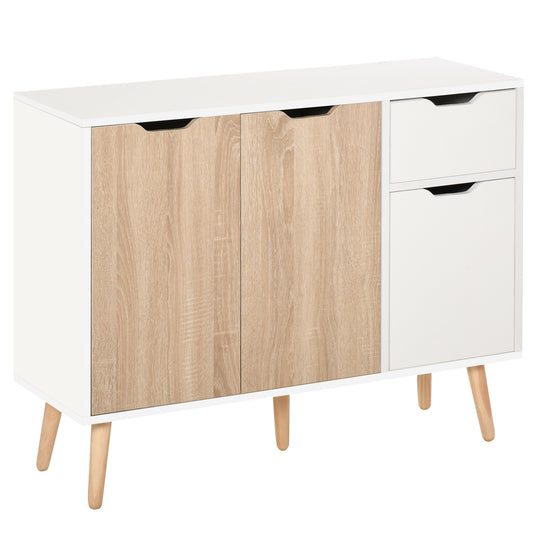 Photo of HOMCOM Sideboard Floor Standing Storage Cabinet with Drawer for Bedroom, Living Room, Home Office, Natural in Natural colour on a white background