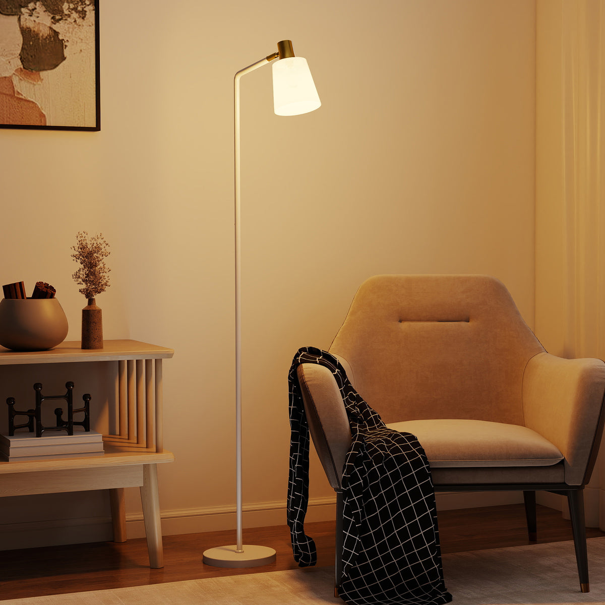 HOMCOM Modern Standing Lamp, Floor Lamp with 350° Rotatable Head for Living Room, White
