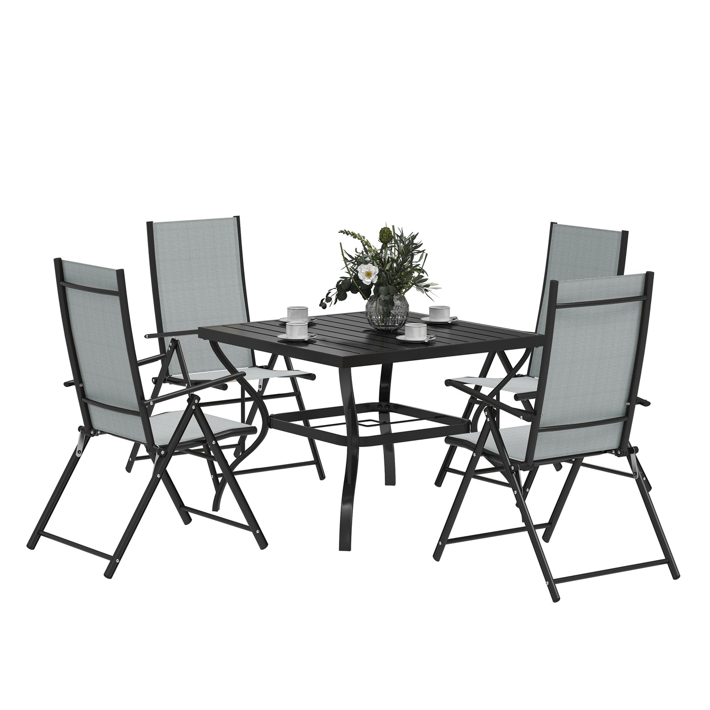 Photo of Outsunny Five-Piece Steel Frame Patio Set - Grey/Black in Grey/Black colour on a white background