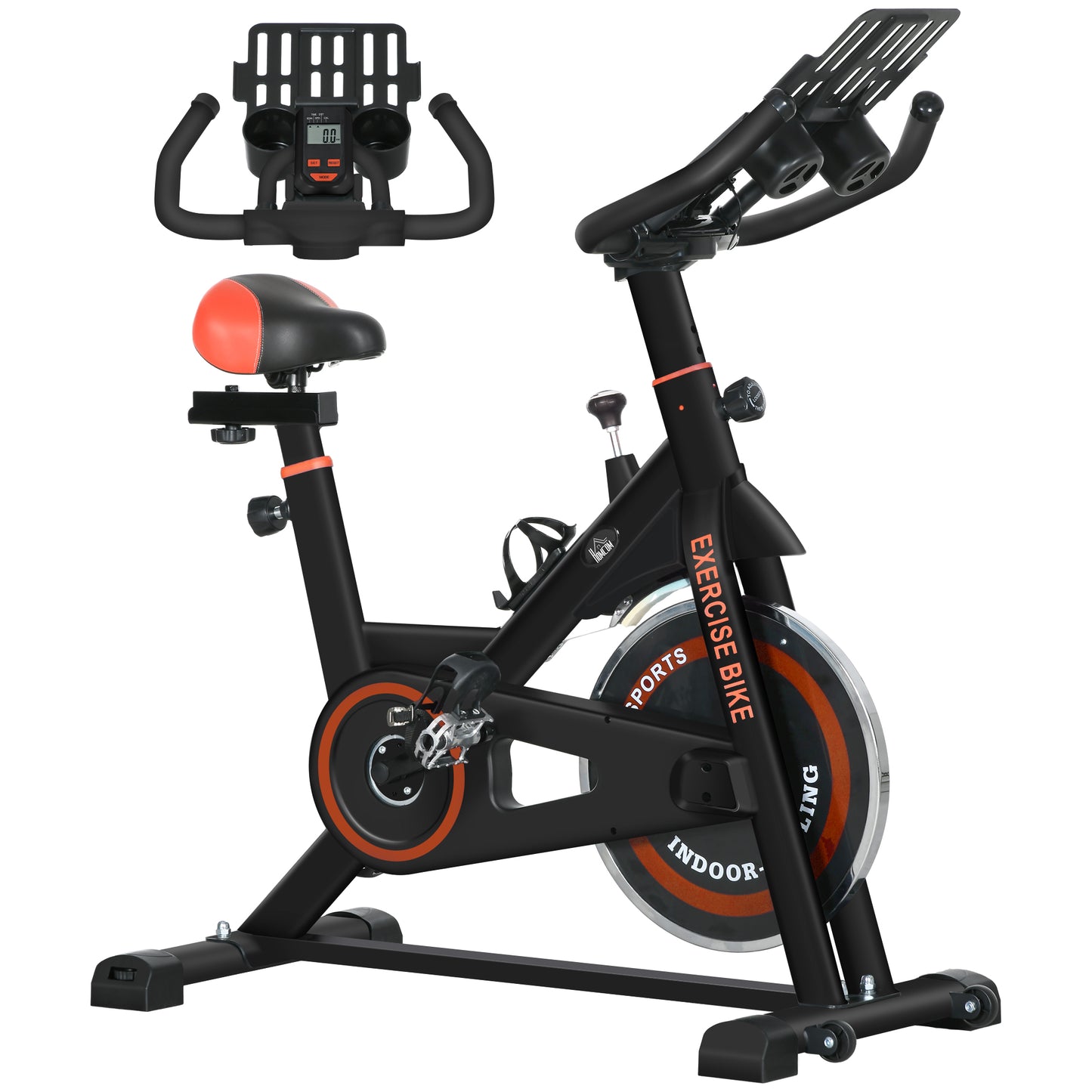 Photo of HOMCOM Exercise Bike, 8kg Flywheel Stationary Bike Indoor Cycling Machine with Adjustable Resistance Seat Handlebar, Black in Black colour on a white background