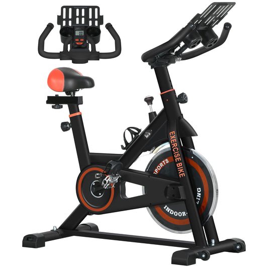 Photo of HOMCOM Exercise Bike, 8kg Flywheel Stationary Bike Indoor Cycling Machine with Adjustable Resistance Seat Handlebar, Black in Black colour on a white background