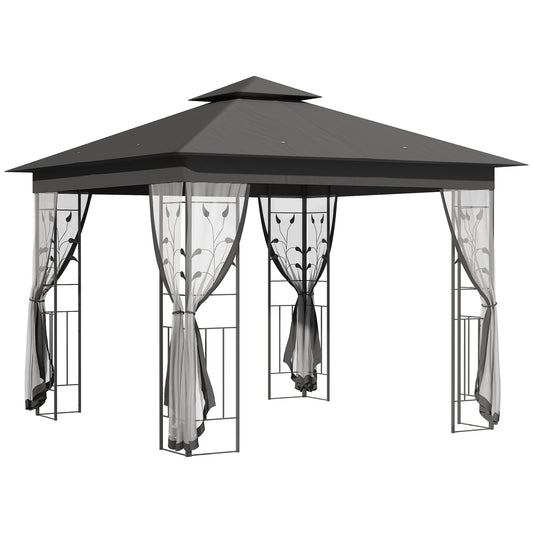 Photo of Outsunny 3 x 3(m) Steel Frame Double Roof Garden Gazebo - Grey in Grey colour on a white background