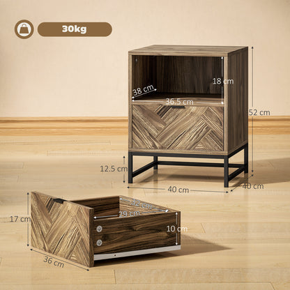 HOMCOM bedside table dimensions and 30 kg capacity, with a separate drawer shown