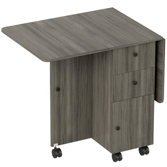 Photo of HOMCOM Multi-Storage Six-Person Drop Leaf Dining Table - Grey in Grey colour on a white background