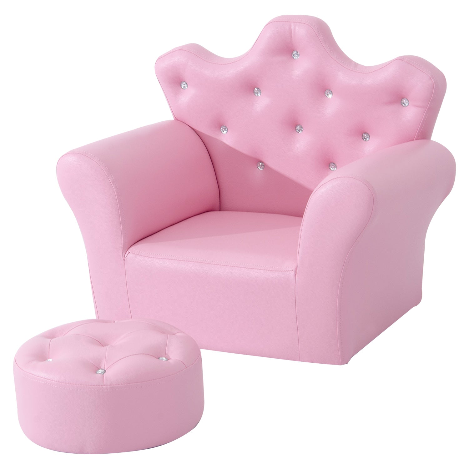 Photo of HOMCOM Children Kids Sofa Set Armchair Chair Seat with Free Footstool PU Leather for Girls 58L x 40.5W x 49H cm Pink in Pink colour on a white background