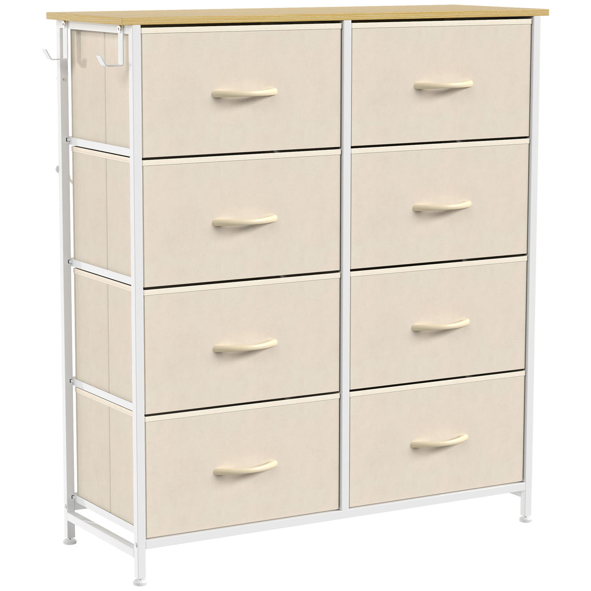 Photo of HOMCOM Chest of Drawers, Dresser with 8 Fabric Drawers, Tall Storage Unit with 4 Pockets and 2 Hooks Steel Frame, Beige in Beige colour on a white background