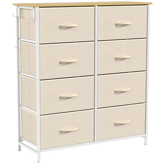 Photo of HOMCOM Chest of Drawers, Dresser with 8 Fabric Drawers, Tall Storage Unit with 4 Pockets and 2 Hooks Steel Frame, Beige in Beige colour on a white background