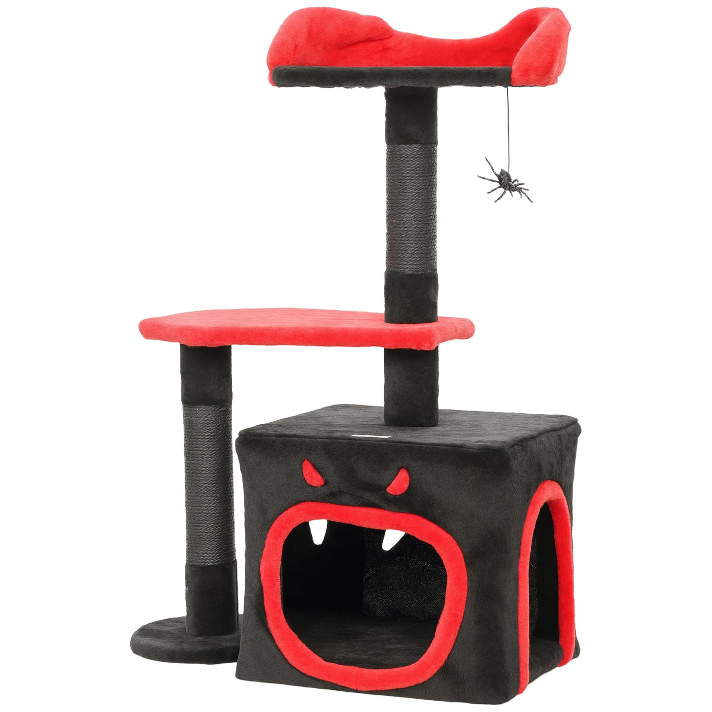 Photo of PawHut Cat Tree, Gothic Cat Tower with Scratching Posts, Cute Condo, Coffin Platform, Bed and Spider Toy, Halloween in Halloween colour on a white background