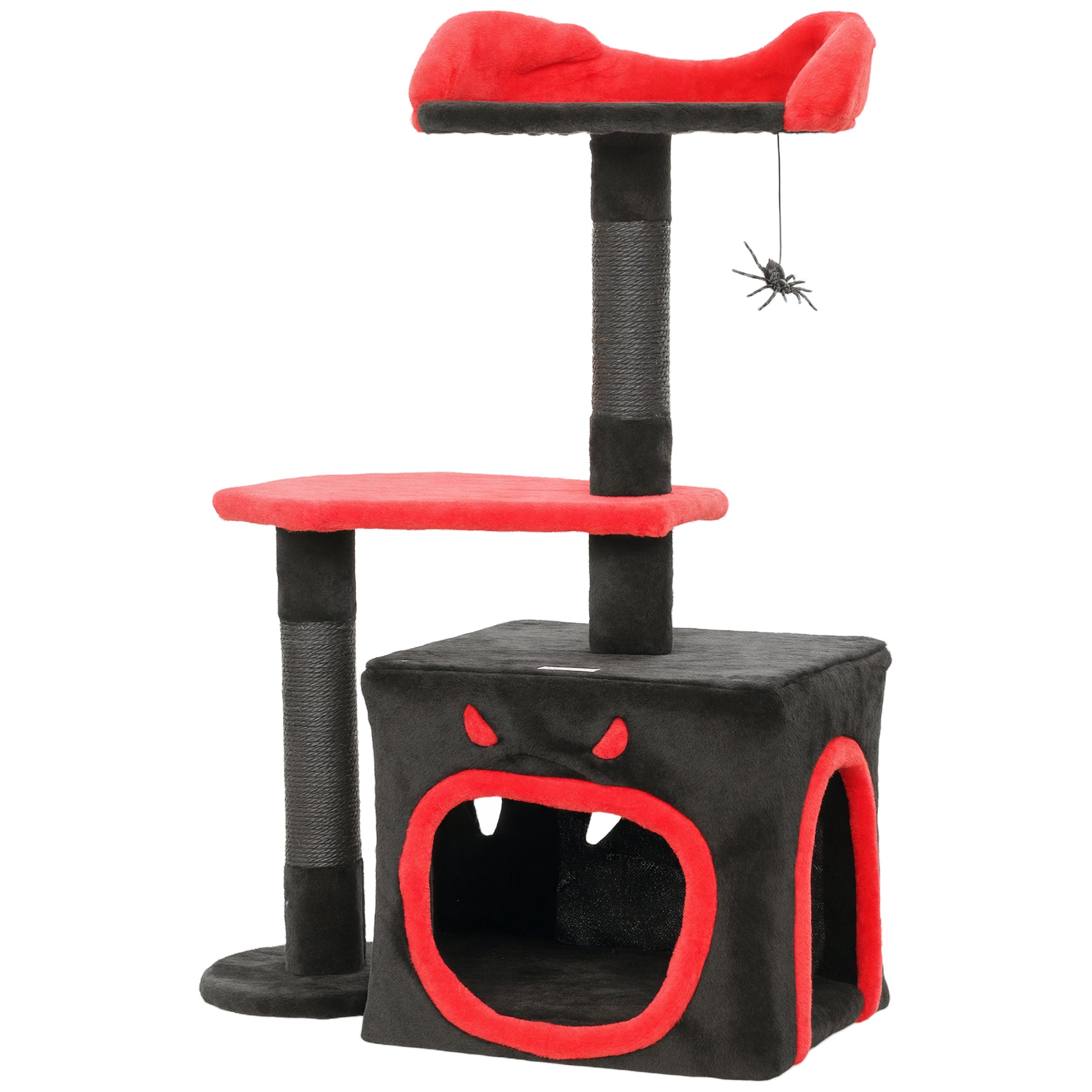 Photo of PawHut Cat Tree, Gothic Cat Tower with Scratching Posts, Cute Condo, Coffin Platform, Bed and Spider Toy, Halloween in Halloween colour on a white background