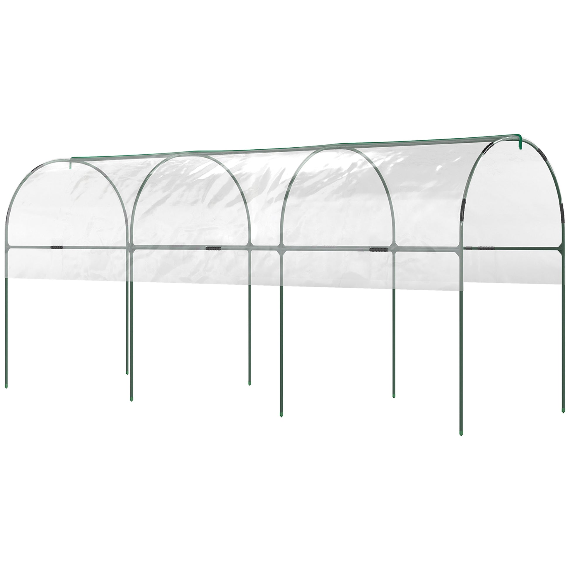 Photo of Outsunny Tunnel Tomato Greenhouse with 4 Hoops and Top Tap, Pointed Bottom and Guy Ropes, 400 x 123 x 171 cm, Clear in Clear colour on a white background