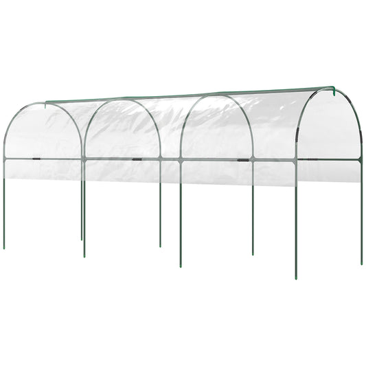 Photo of Outsunny Tunnel Tomato Greenhouse with 4 Hoops and Top Tap, Pointed Bottom and Guy Ropes, 400 x 123 x 171 cm, Clear in Clear colour on a white background