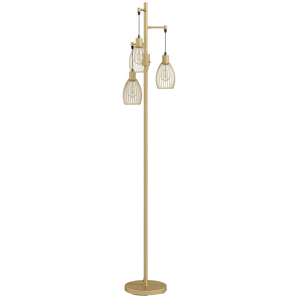 Photo of HOMCOM 170.5cm Industrial Dimmable Standing Lamp, 3-Light Floor Lamp with Steel Wire Cage Lampshades, Gold Tone in Tone colour on a white background