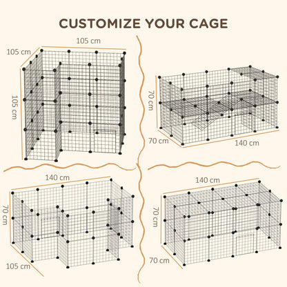 Wire playpen arranged in four customizable enclosure layouts