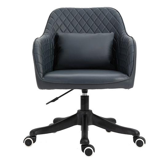 Photo of Vinsetto PU Leather Office Chair, Desk Chair, Makeup Vanity Chair with Massage Lumbar Pillow and Rolling Wheels for Bedroom and Home, Deep Blue in Blue colour on a white background