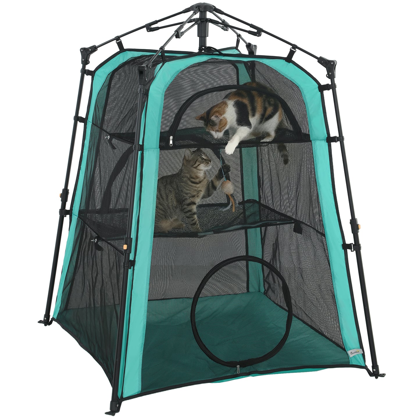 Photo of PawHut Cat Tent, 3-Tier Portable Pet Tent for Indoor Outdoor, Cat House with Multi-Door, Carry Bag, Breathable Mesh in Mesh colour on a white background