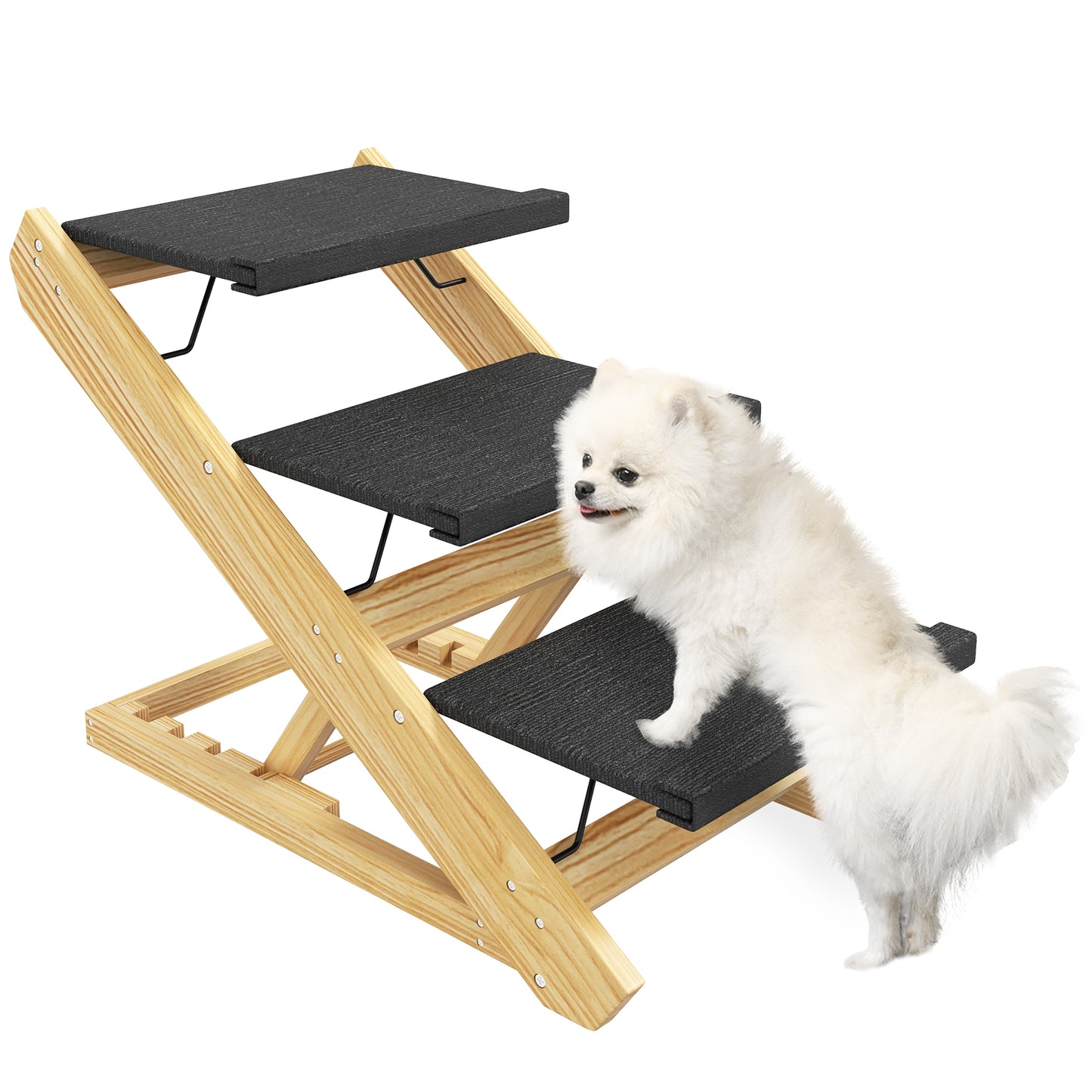 Photo of PawHut Adjustable Dog Steps Dog Ramp, 3-Step Non-slip Pet Stairs for Medium Sized Dogs, Foldable Dog Stairs for Bed Sofa in Sofa colour on a white background