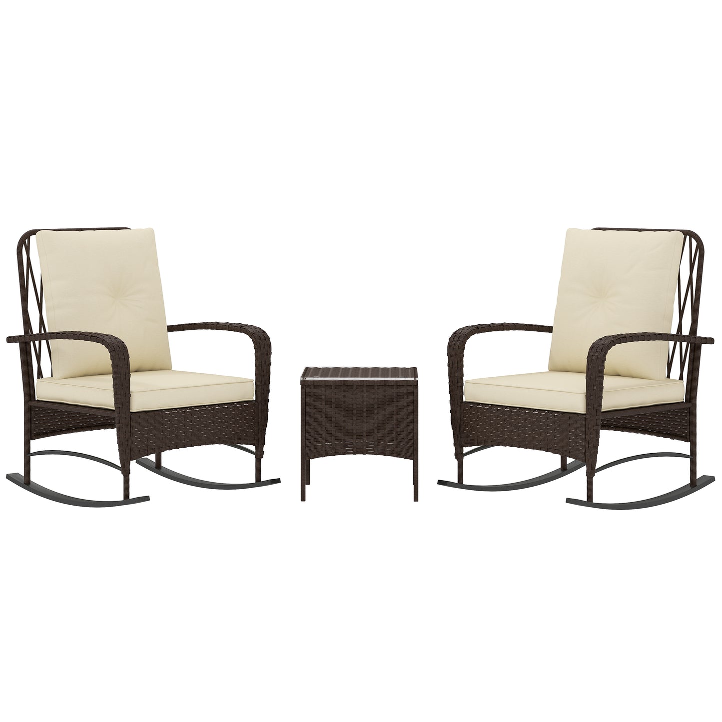 Photo of Outsunny Three-Piece Rocking Chair Rattan Bistro Set - Brown in Brown colour on a white background