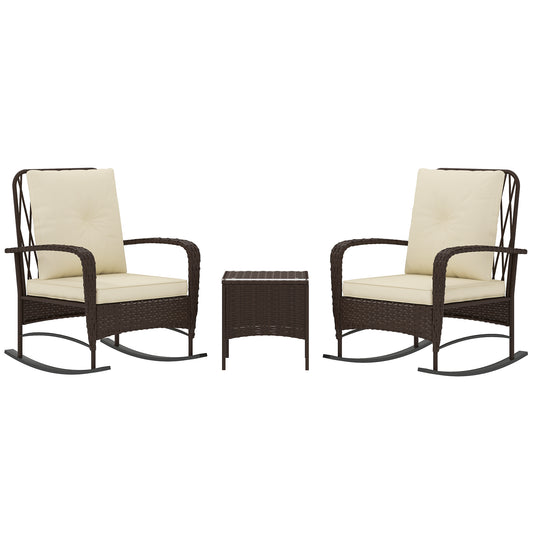 Photo of Outsunny Three-Piece Rocking Chair Rattan Bistro Set - Brown in Brown colour on a white background