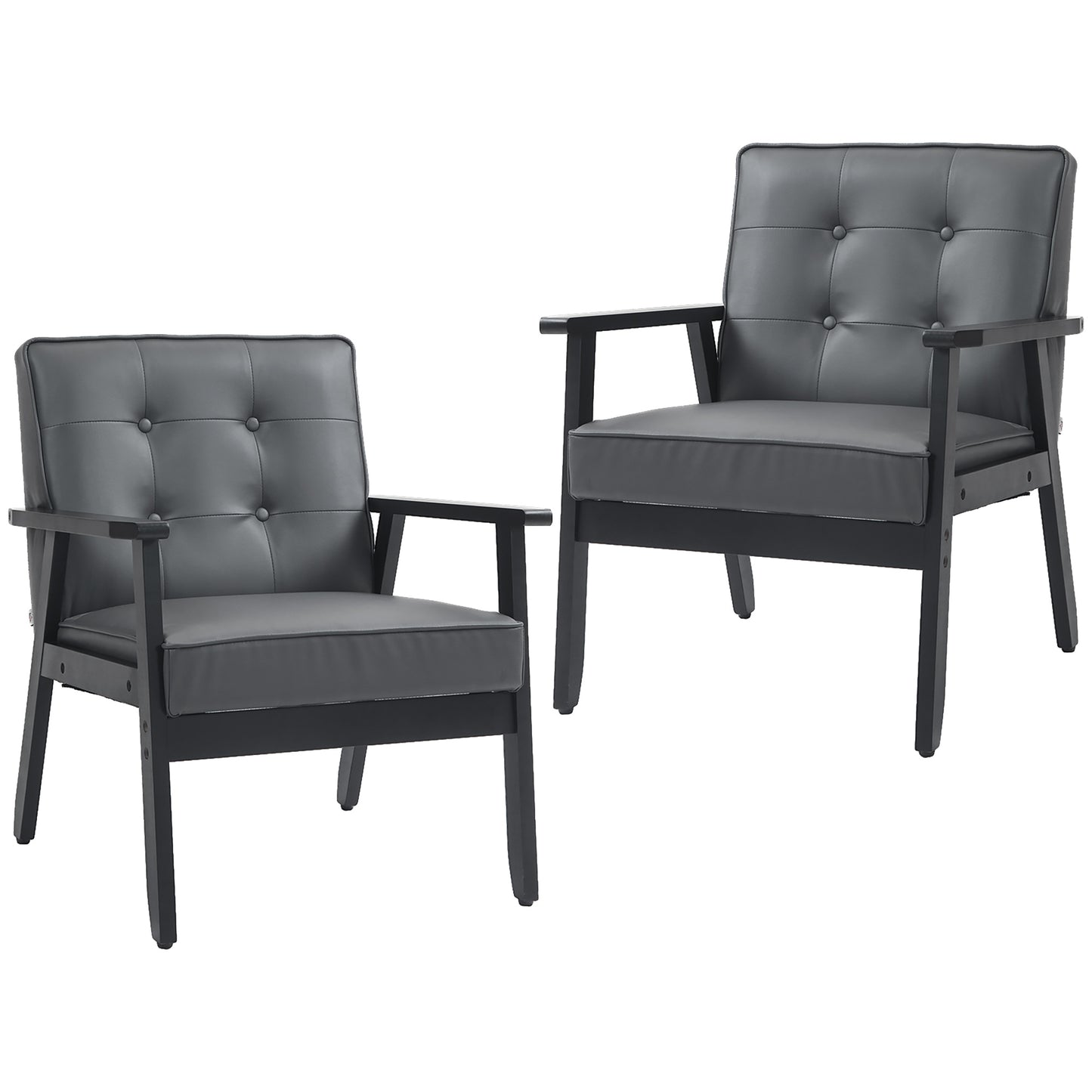 Photo of HOMCOM Set of 2 Accent Chair, PU Leather Armchair, Occasional Chair with Beech Wood Frame for Living Room Reception Bedroom Balcon, Grey in Grey colour on a white background