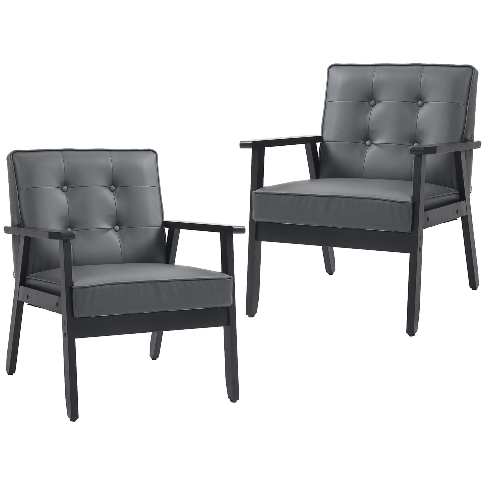 Photo of HOMCOM Set of 2 Accent Chair, PU Leather Armchair, Occasional Chair with Beech Wood Frame for Living Room Reception Bedroom Balcon, Grey in Grey colour on a white background