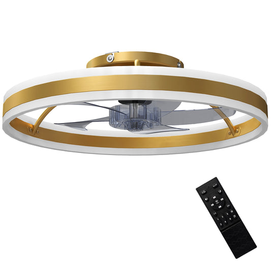 Photo of HOMCOM Ceiling Fan with Light and Remote, LED Mount Ceiling Fan with 3 Colour Temperatures, 6 Speed, 50 cm, Gold Tone in Tone colour on a white background