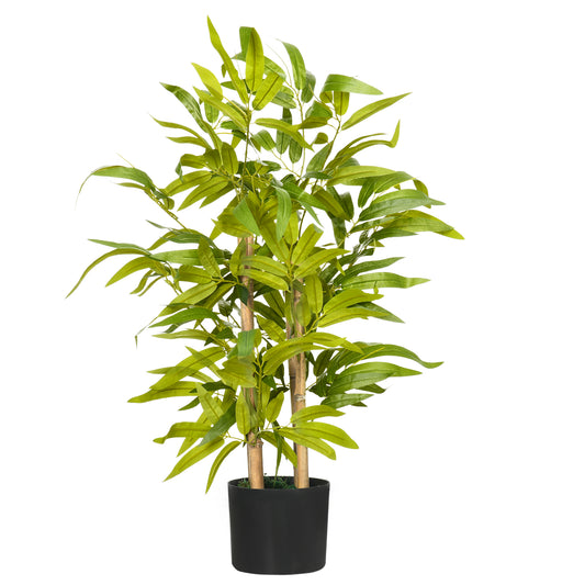Photo of HOMCOM Artificial Plants Bamboo Tree in Pot Desk Fake Plants for Home Indoor Decor, 15x15x60cm, Green in Green colour on a white background