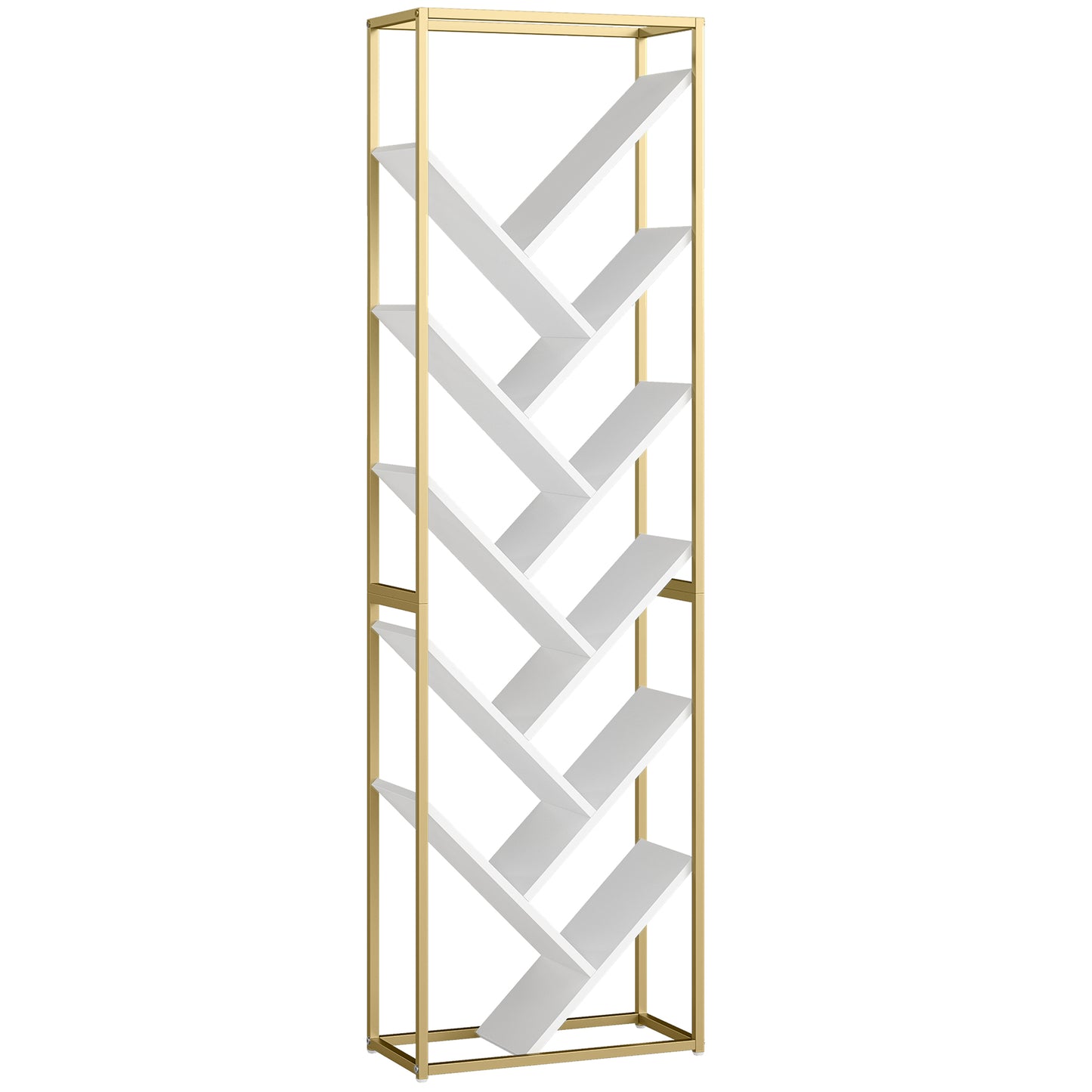 Photo of HOMCOM 10 Shelf Modern-Style Bookshelf - Gold Tone/White in Tone/White colour on a white background