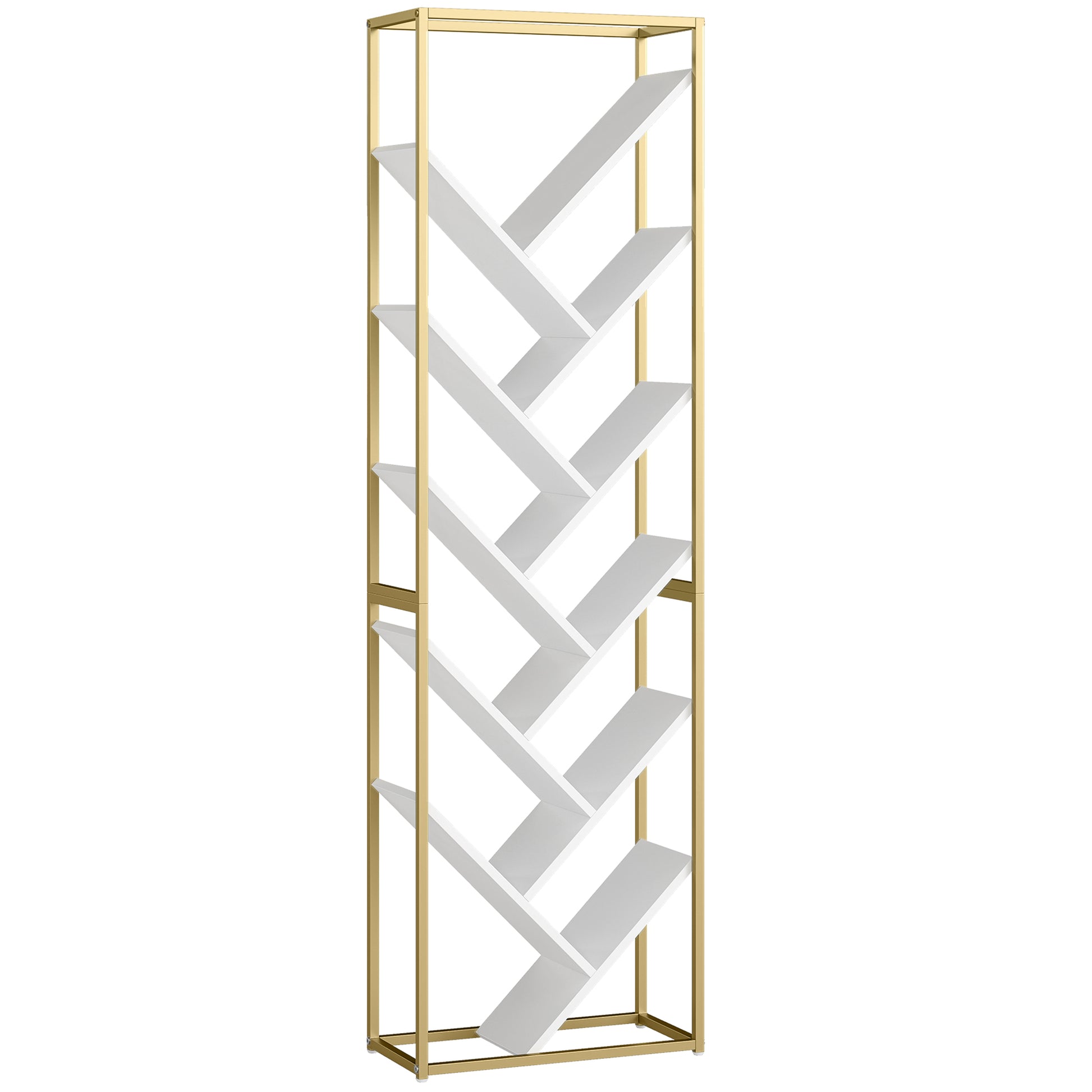 Photo of HOMCOM 10 Shelf Modern-Style Bookshelf - Gold Tone/White in Tone/White colour on a white background