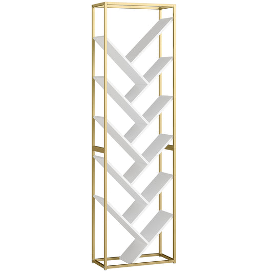 Photo of HOMCOM 10 Shelf Modern-Style Bookshelf - Gold Tone/White in Tone/White colour on a white background