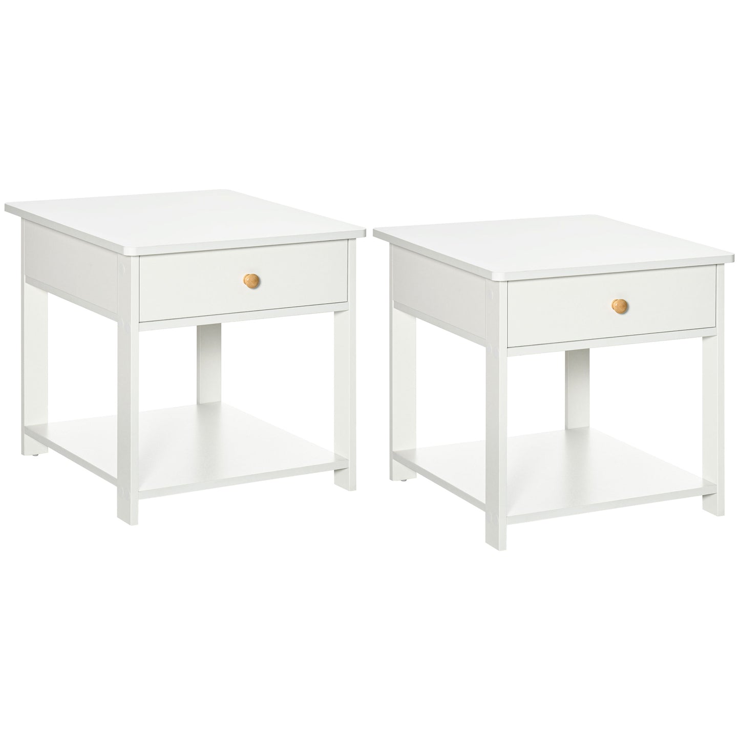 Photo of HOMCOM Bedside Table with Drawer and Bottom Shelf, Square Side End Table for Bedroom, Living Room, White, Set of 2 in 2 colour on a white background