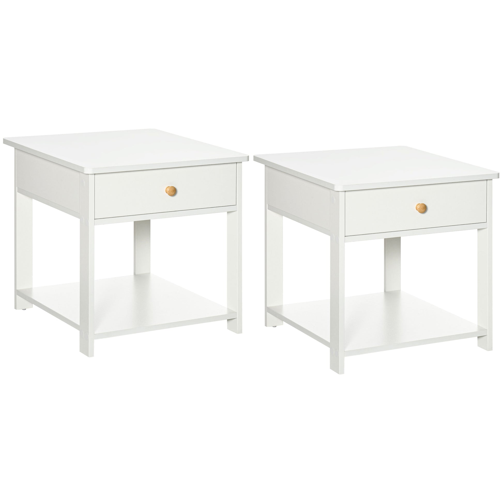 Photo of HOMCOM Bedside Table with Drawer and Bottom Shelf, Square Side End Table for Bedroom, Living Room, White, Set of 2 in 2 colour on a white background