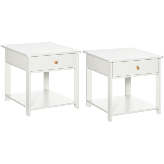 Photo of HOMCOM Bedside Table with Drawer and Bottom Shelf, Square Side End Table for Bedroom, Living Room, White, Set of 2 in 2 colour on a white background