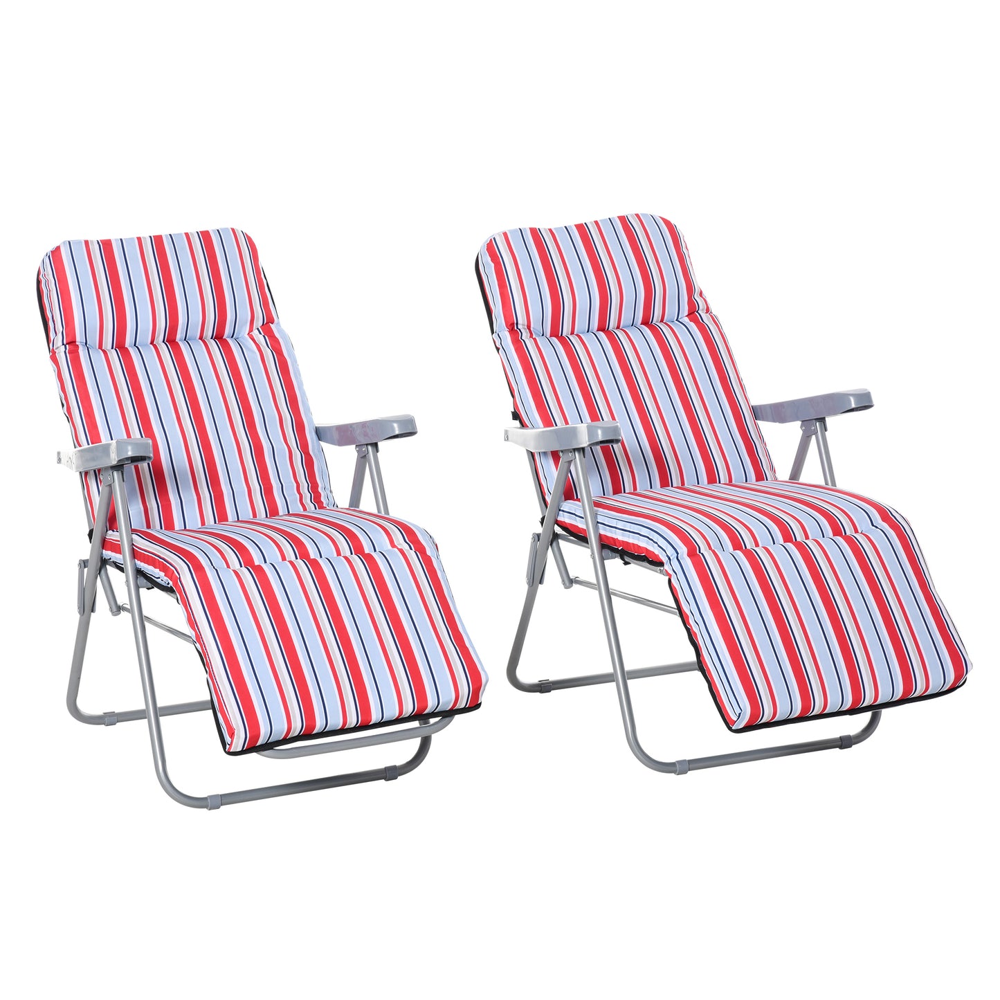 Photo of Outsunny Set of 2 Garden Sun Lounger Outdoor Reclining Seat Cushioned Seat Foldable Adjustable Recliner Red and White in White colour on a white background