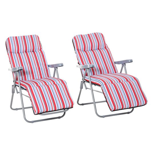 Photo of Outsunny Set of 2 Garden Sun Lounger Outdoor Reclining Seat Cushioned Seat Foldable Adjustable Recliner Red and White in White colour on a white background