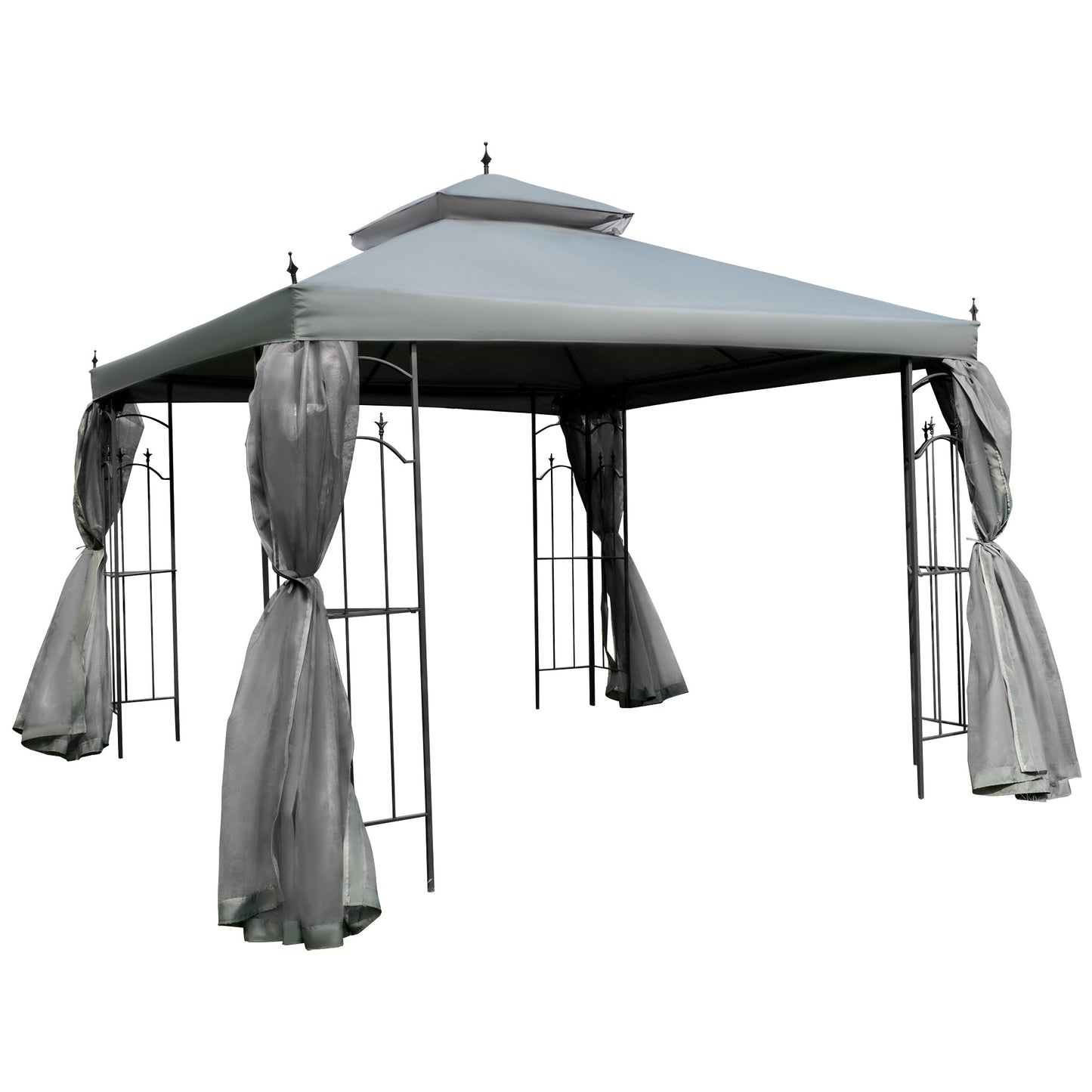 Photo of Outsunny 3(M)x3(M) Garden Gazebo Double Top Outdoor Canopy Patio Event Party Wedding Tent Backyard Sun Shade with Netting - Grey in Grey colour on a white background