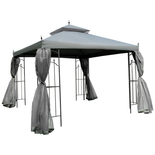Photo of Outsunny 3(M)x3(M) Garden Gazebo Double Top Outdoor Canopy Patio Event Party Wedding Tent Backyard Sun Shade with Netting - Grey in Grey colour on a white background
