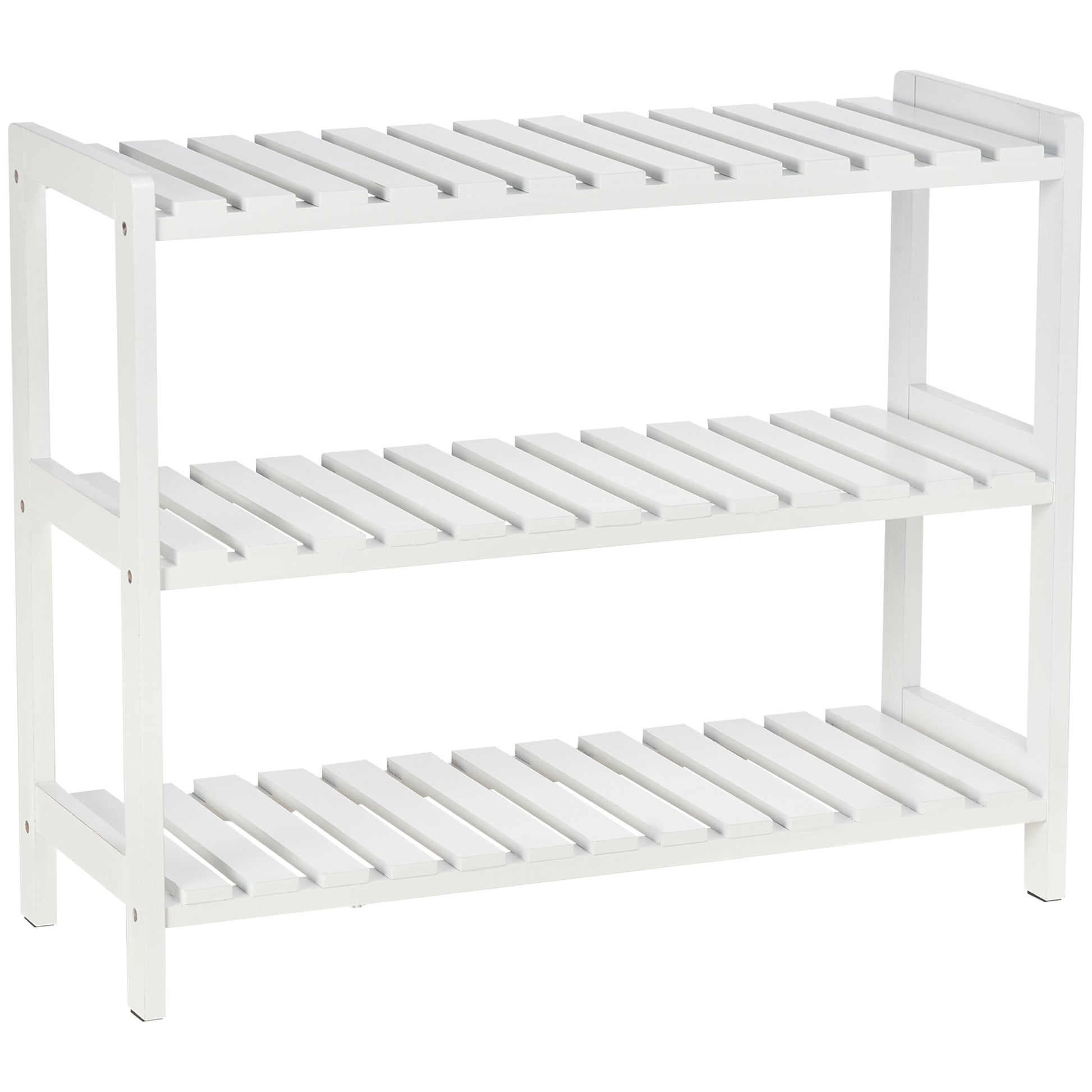 Photo of HOMCOM 3-Tier Shoe Rack Wood Frame Slatted Shelves Spacious Open Hygienic Storage Home Hallway Furniture Family Guests 70L x 26W x 57.5H cm - White in White colour on a white background