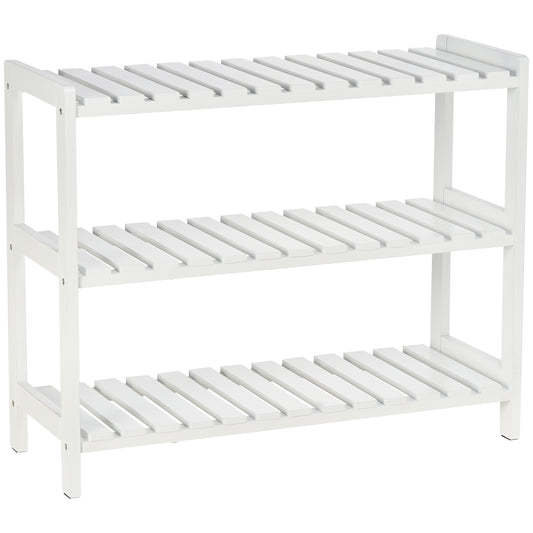 Photo of HOMCOM 3-Tier Shoe Rack Wood Frame Slatted Shelves Spacious Open Hygienic Storage Home Hallway Furniture Family Guests 70L x 26W x 57.5H cm - White in White colour on a white background