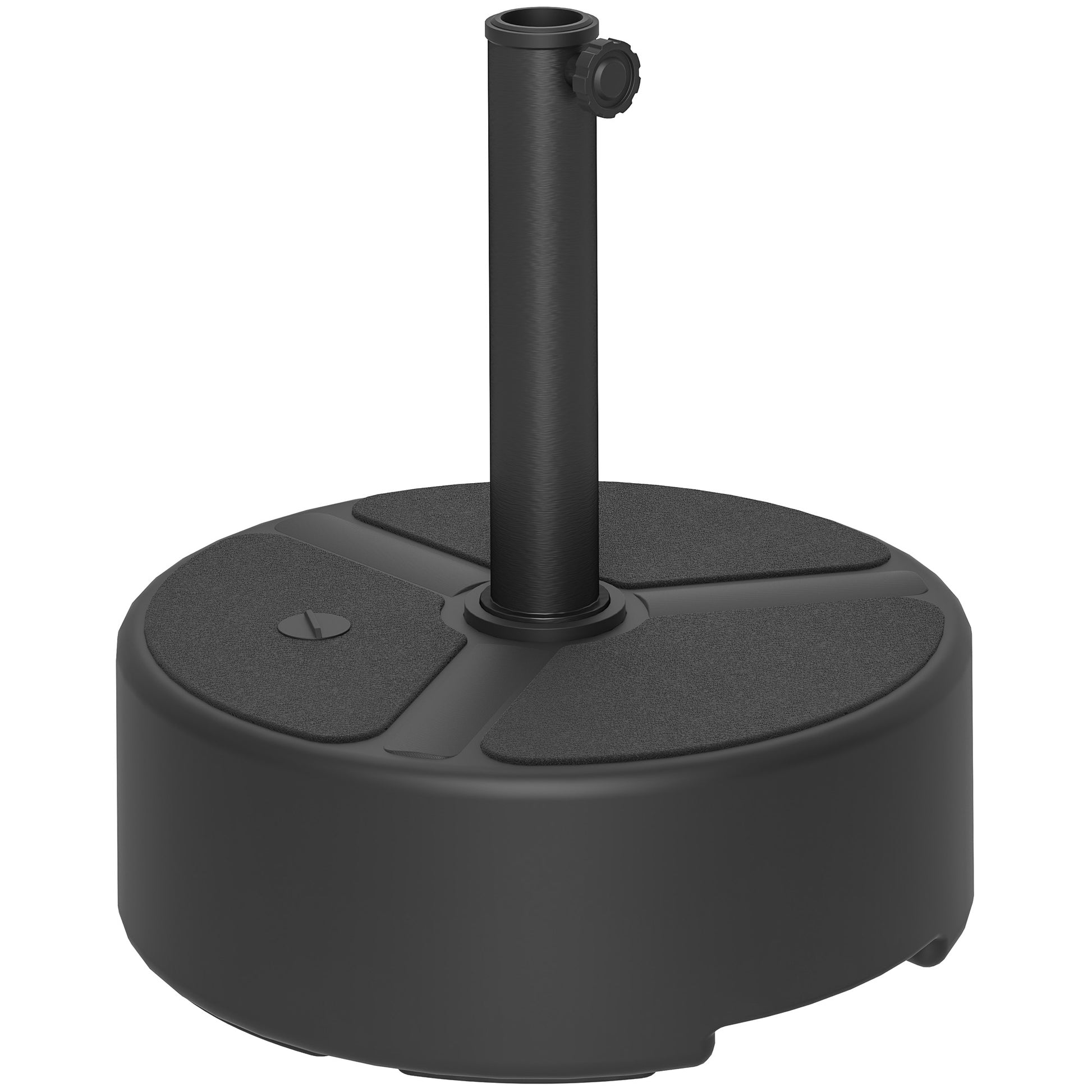 Photo of Outsunny Round Garden Parasol Base, Garden Umbrella Stand Heavy Duty Parasol Base, Filled Up to 20kg with Stand or 18kg with Water for 38, 48 mm Poles, Black in Black colour on a white background