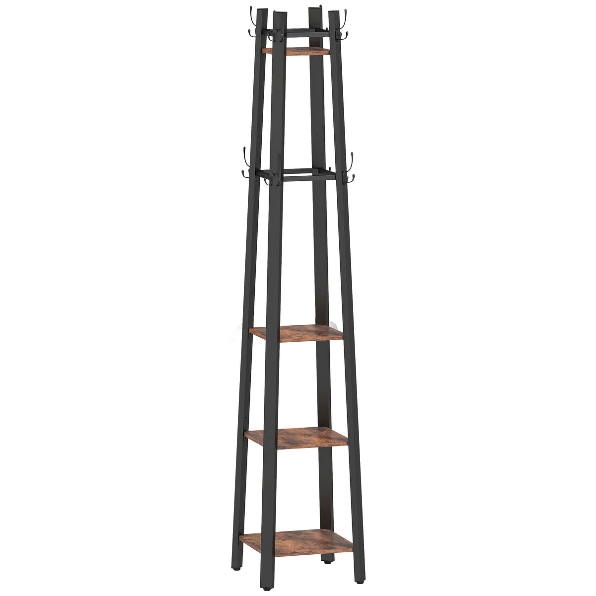 Photo of HOMCOM Industrial-Style Four Shelf Coat Stand - Brown/Black in Brown/Black colour on a white background