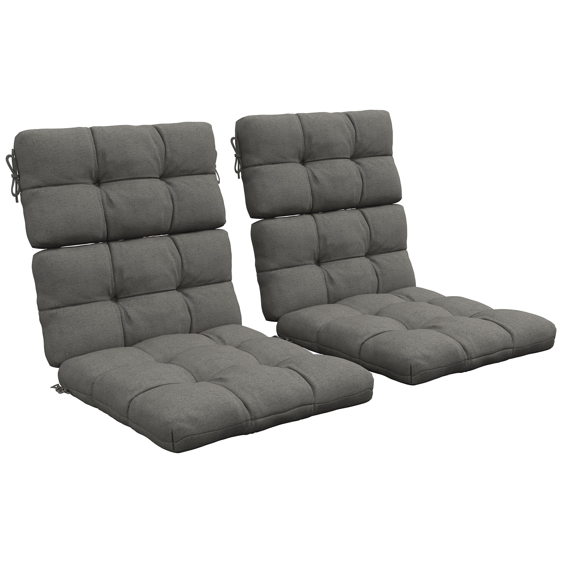 Photo of Outsunny 2-Piece Seat Cushion Replacement with Backrest, Garden Patio Chair Cushions Set with Ties, Charcoal Grey in Grey colour on a white background