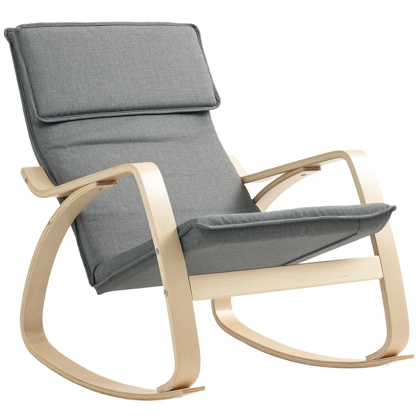 Photo of HOMCOM Comfortable Relax Rocking Chair, Upholstered Lounge Chair Recliner with High Back and Headrest for Living Room, Bedroom, Grey in Grey colour on a white background