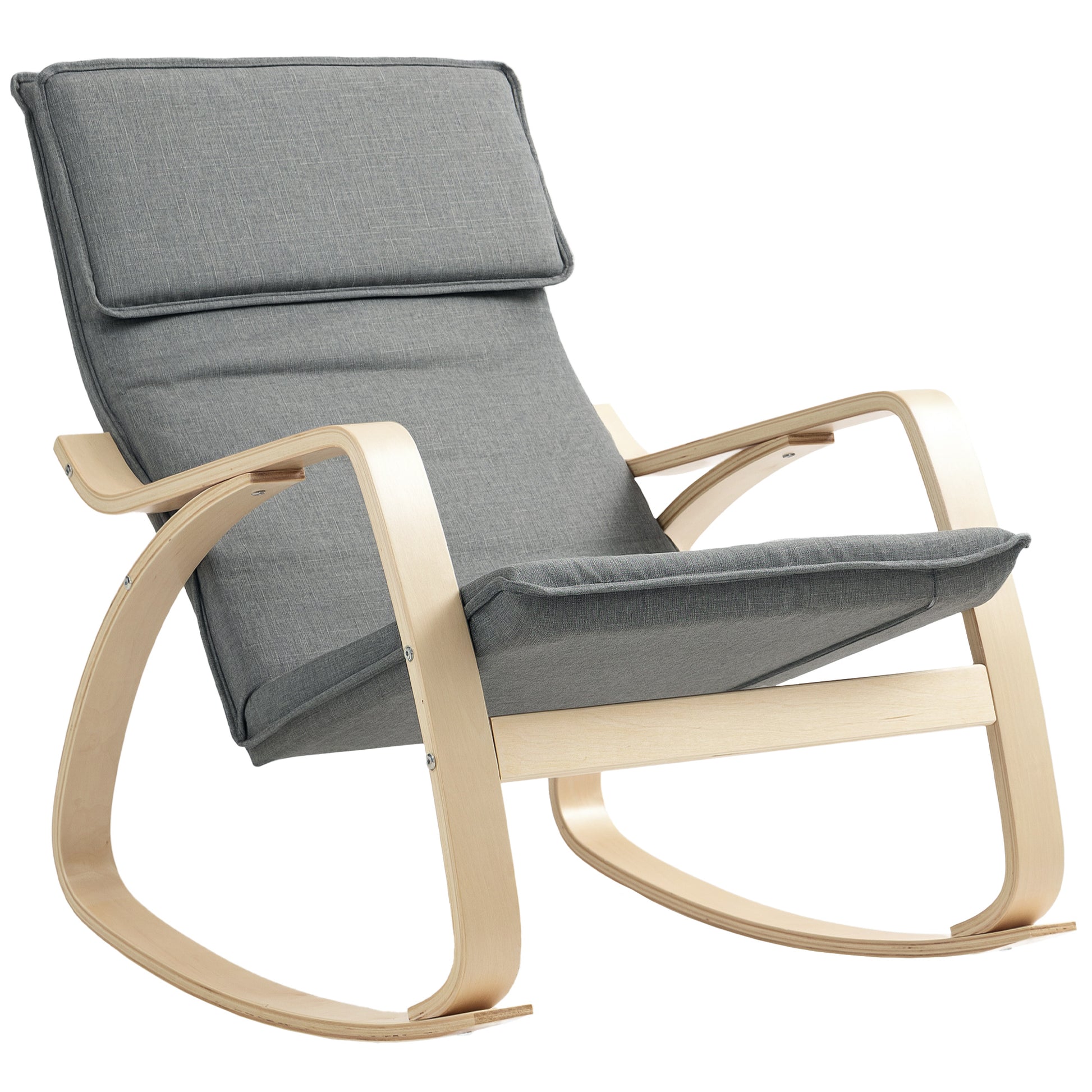 Photo of HOMCOM Comfortable Relax Rocking Chair, Upholstered Lounge Chair Recliner with High Back and Headrest for Living Room, Bedroom, Grey in Grey colour on a white background
