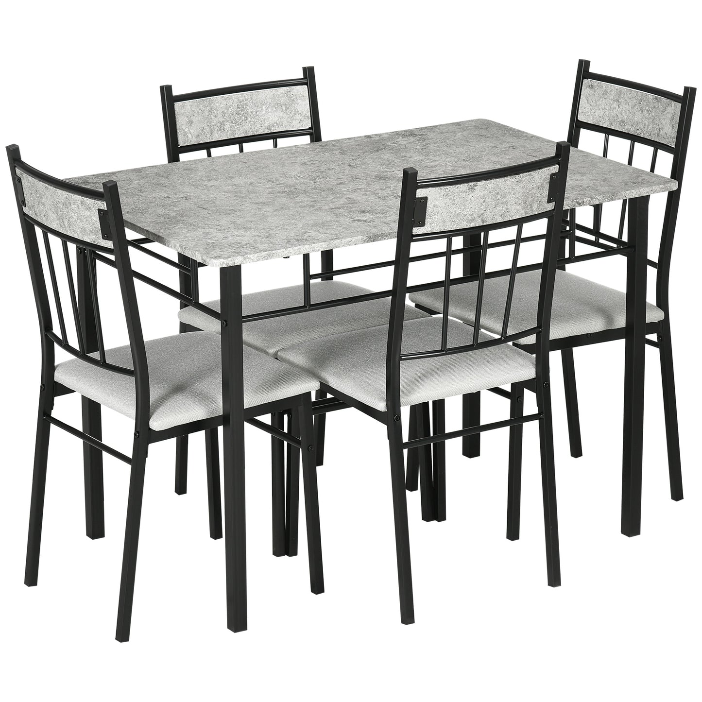 Photo of HOMCOM Five-Piece Marble Effect Dining Table Set - Grey/Black in Grey/Black colour on a white background