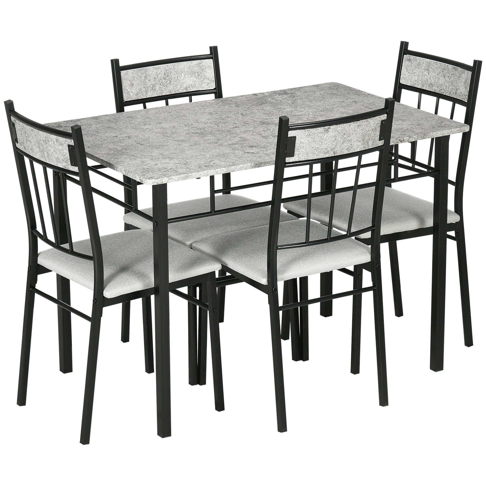Photo of HOMCOM Five-Piece Marble Effect Dining Table Set - Grey/Black in Grey/Black colour on a white background