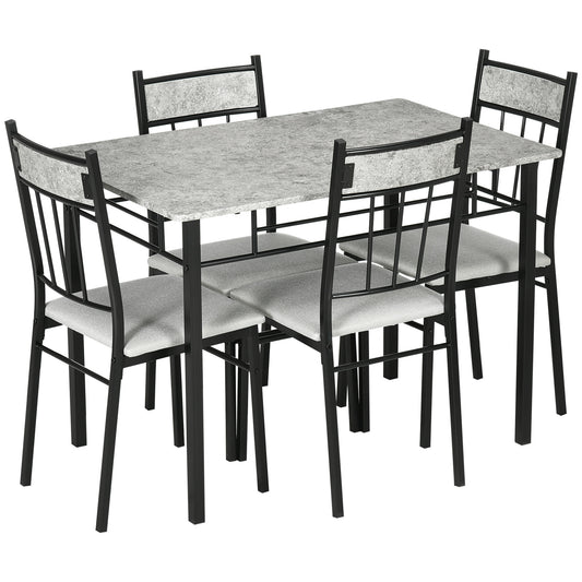 Photo of HOMCOM Five-Piece Marble Effect Dining Table Set - Grey/Black in Grey/Black colour on a white background