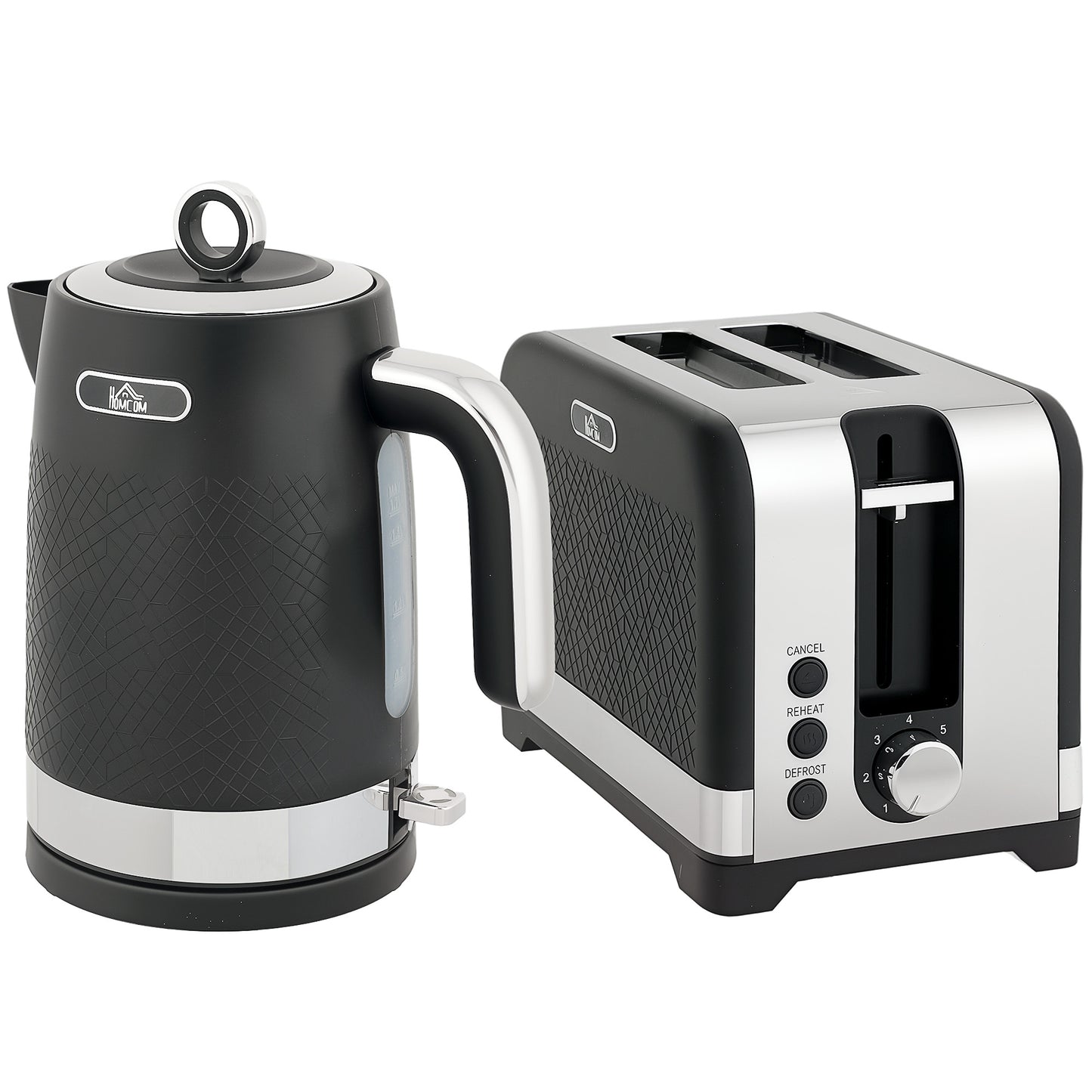 Photo of HOMCOM Sleek Textured Kettle and Toaster Set - Black in Black colour on a white background