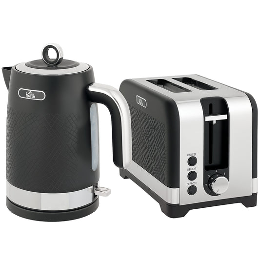 Photo of HOMCOM Sleek Textured Kettle and Toaster Set - Black in Black colour on a white background